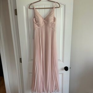 Azazie Elegant Pleated Spaghetti-Strap Maxi Dress in Blush Pink